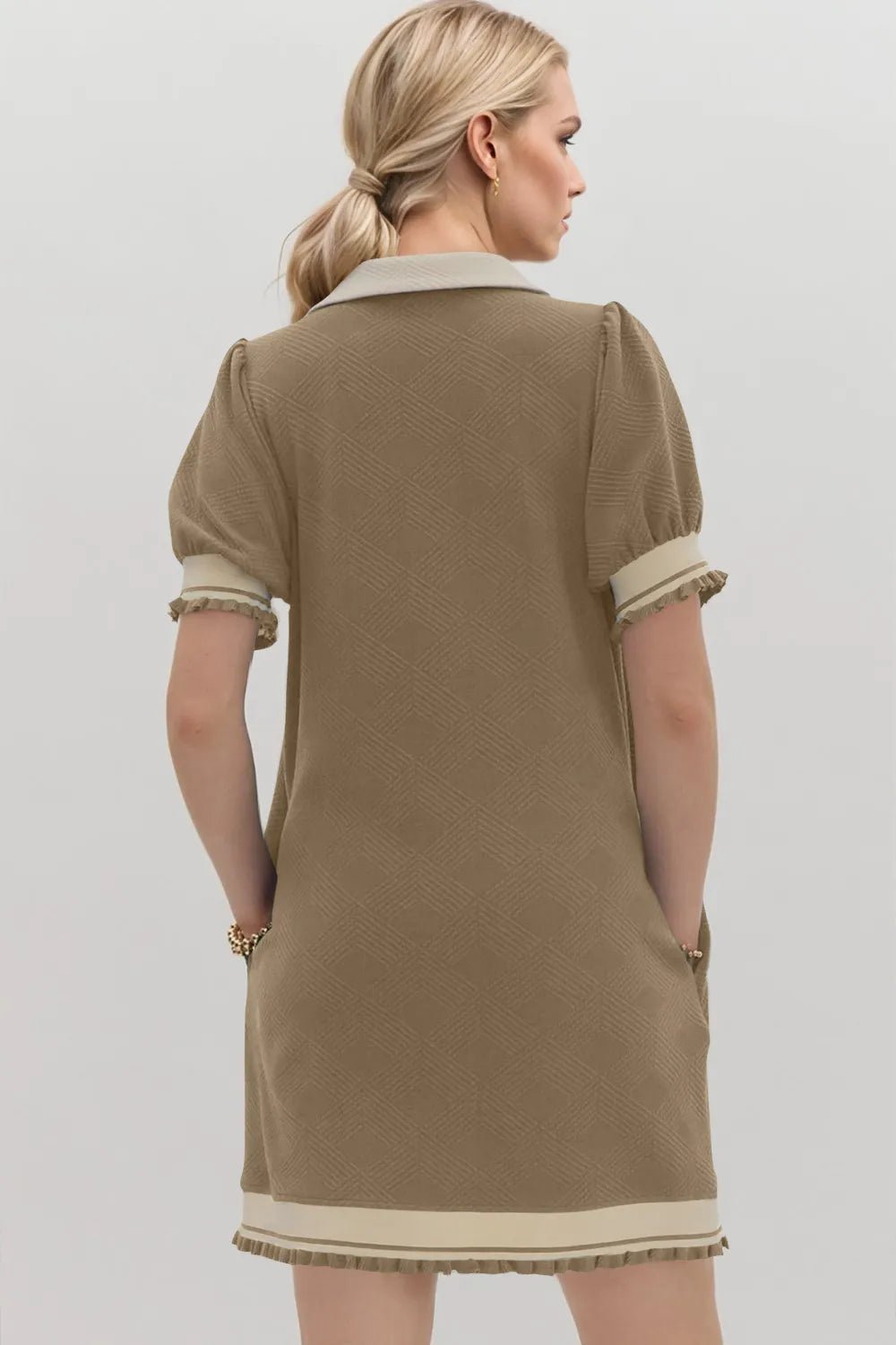 Oh Frill Contrast Trim Johnny Collar Short Sleeve Mini Dress - PBNJ FASHIONS
