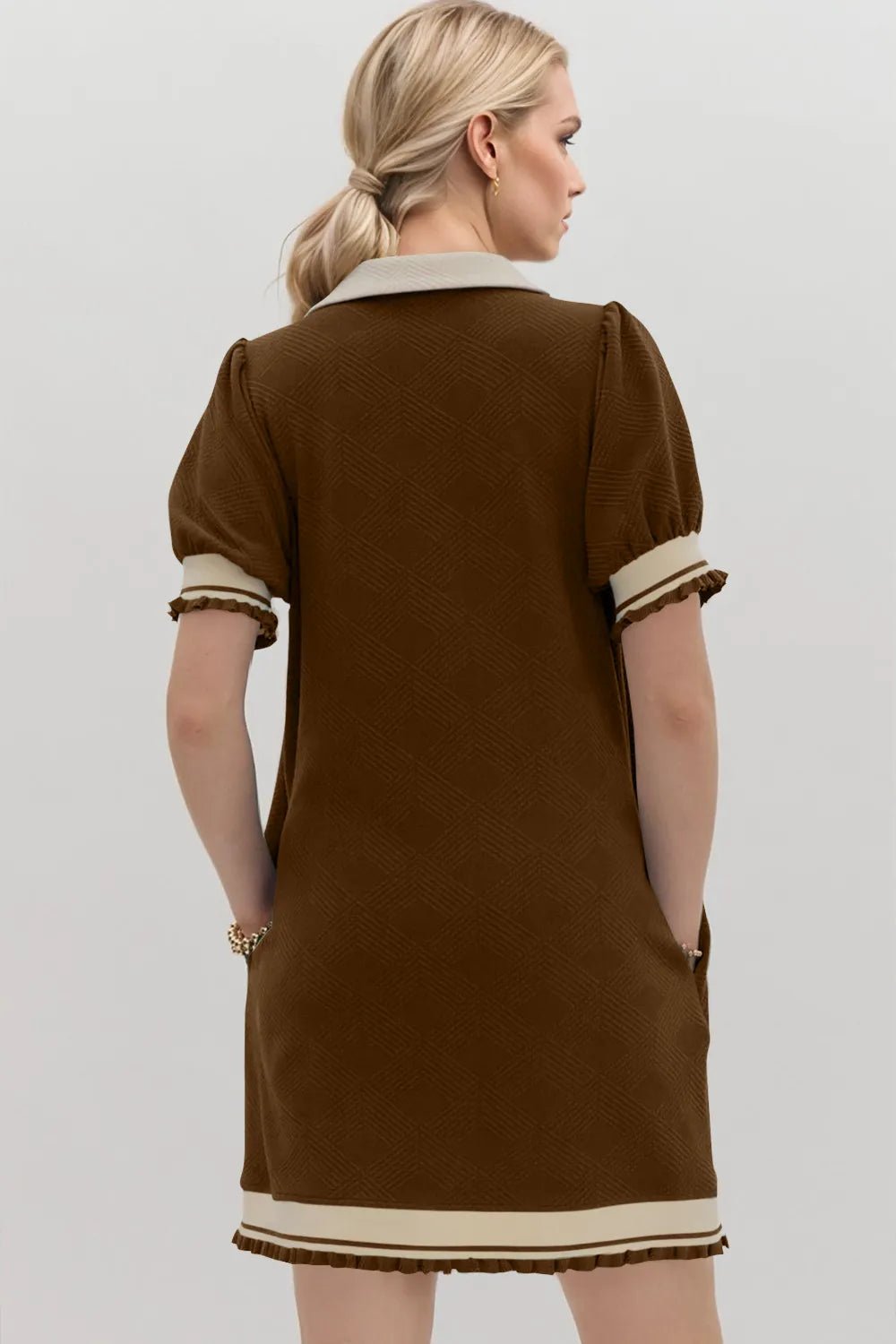 Oh Frill Contrast Trim Johnny Collar Short Sleeve Mini Dress - PBNJ FASHIONS