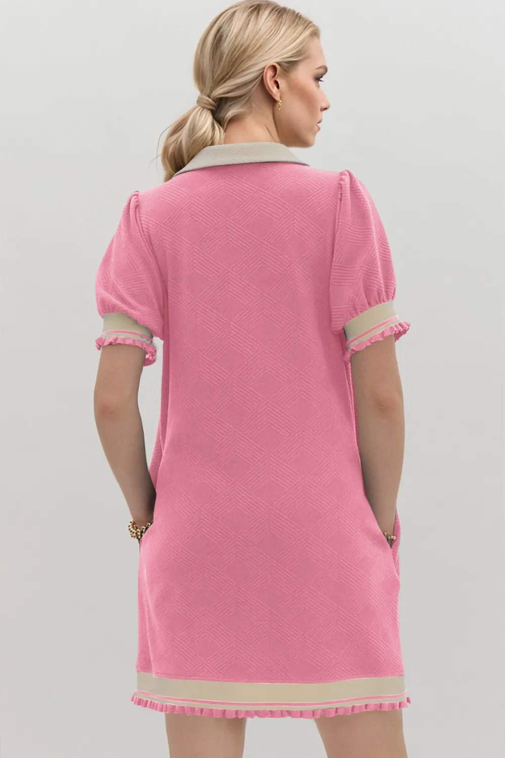 Oh Frill Contrast Trim Johnny Collar Short Sleeve Mini Dress - PBNJ FASHIONS