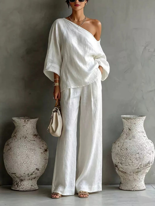One Shoulder Top and Wide Leg Pants Set - PBNJ FASHIONS