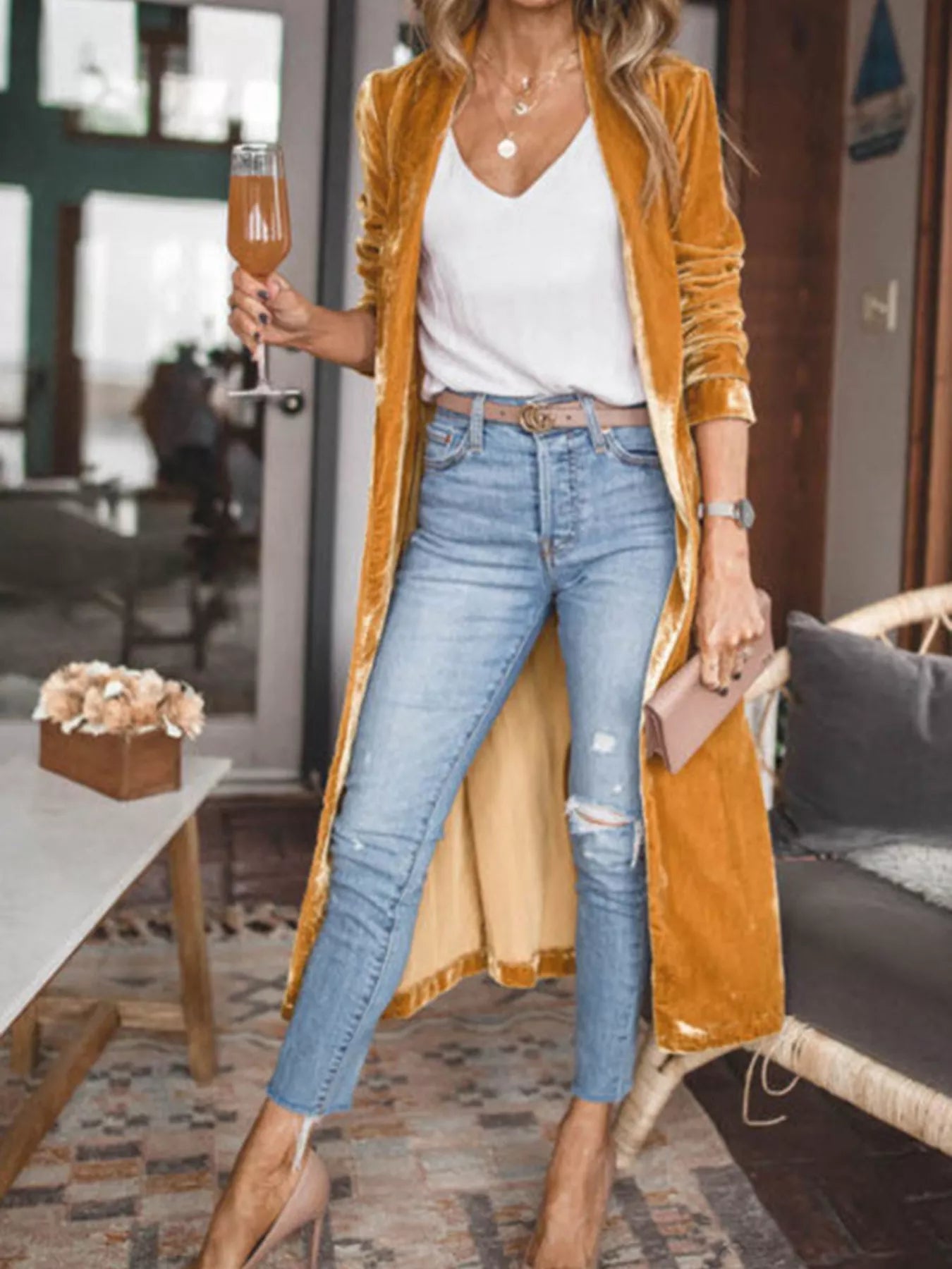 Open Front Long Sleeve Longline Cardigan - PBNJ FASHIONS