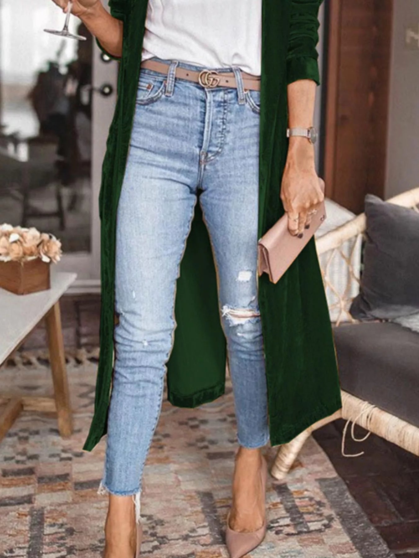 Open Front Long Sleeve Longline Cardigan - PBNJ FASHIONS