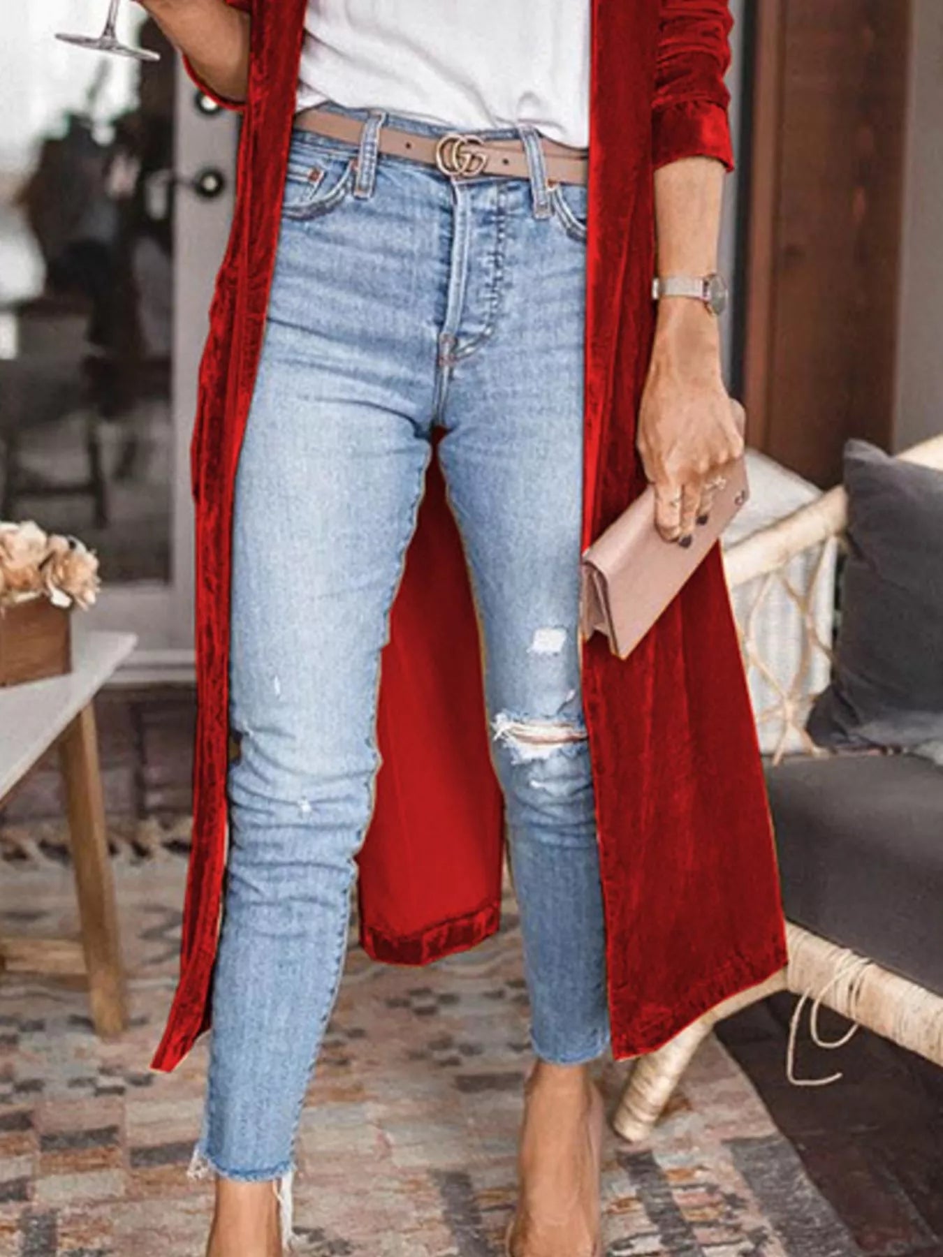Open Front Long Sleeve Longline Cardigan - PBNJ FASHIONS