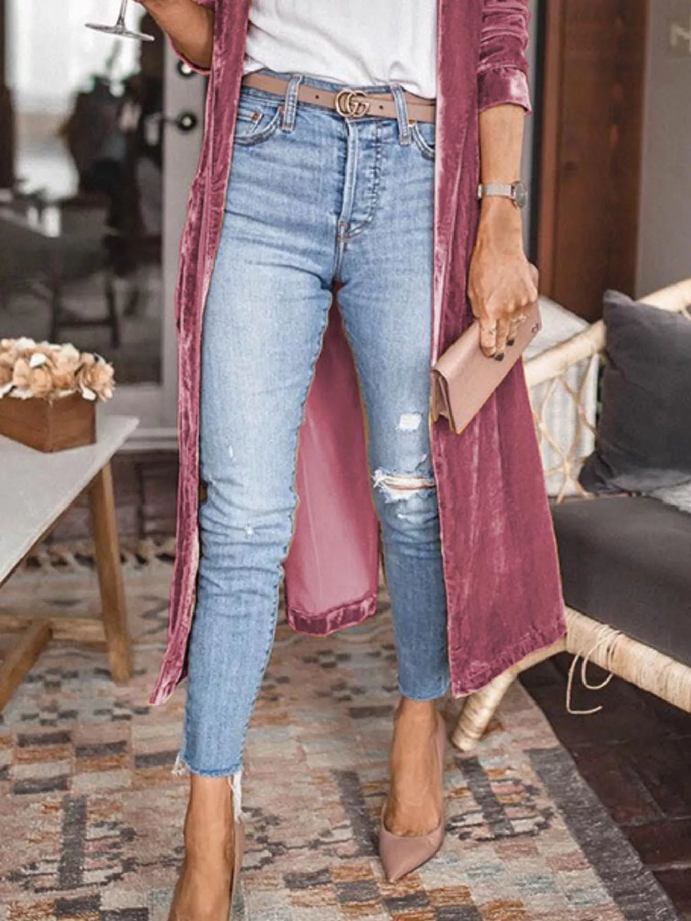 Open Front Long Sleeve Longline Cardigan - PBNJ FASHIONS