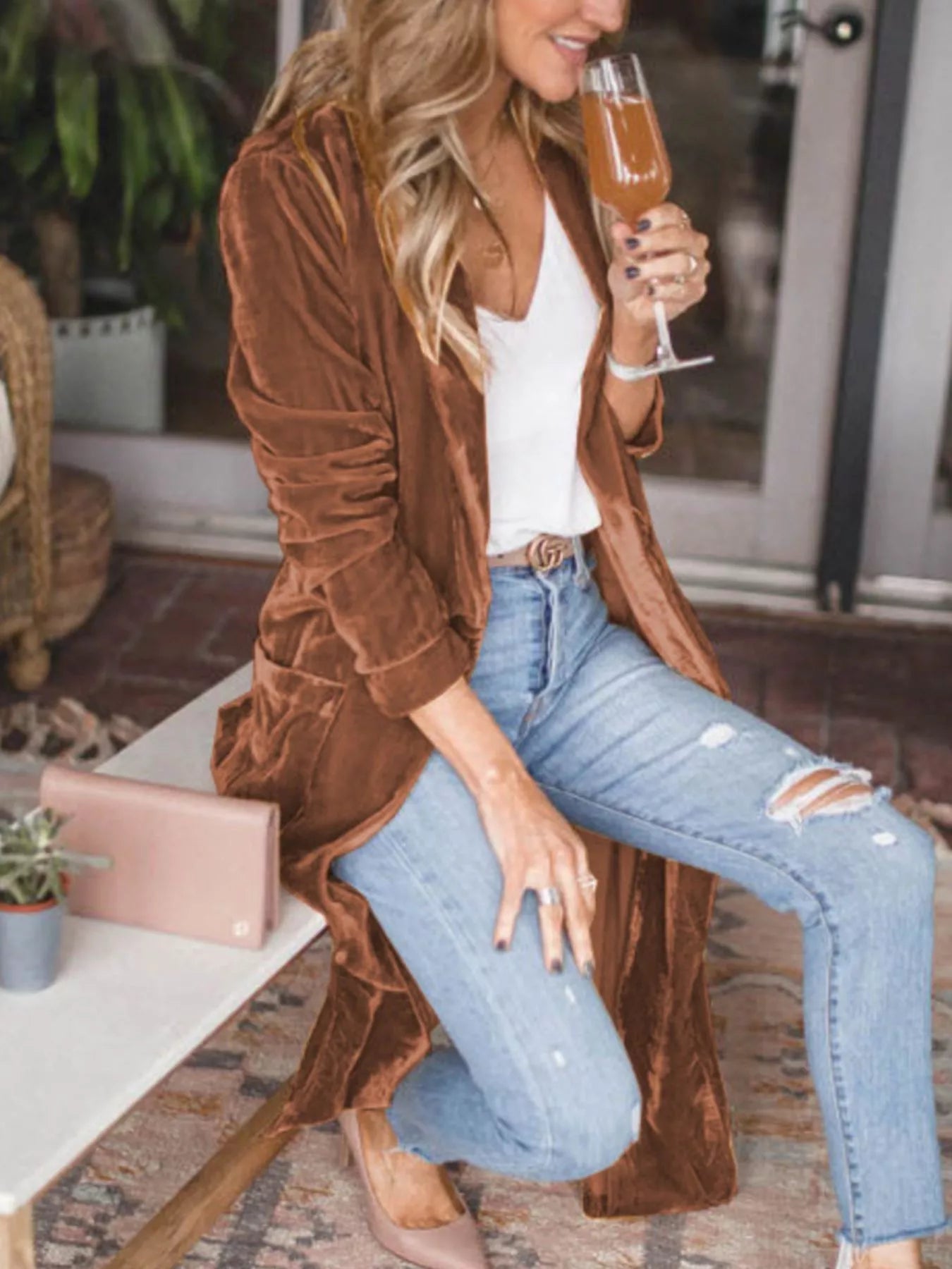 Open Front Long Sleeve Longline Cardigan - PBNJ FASHIONS