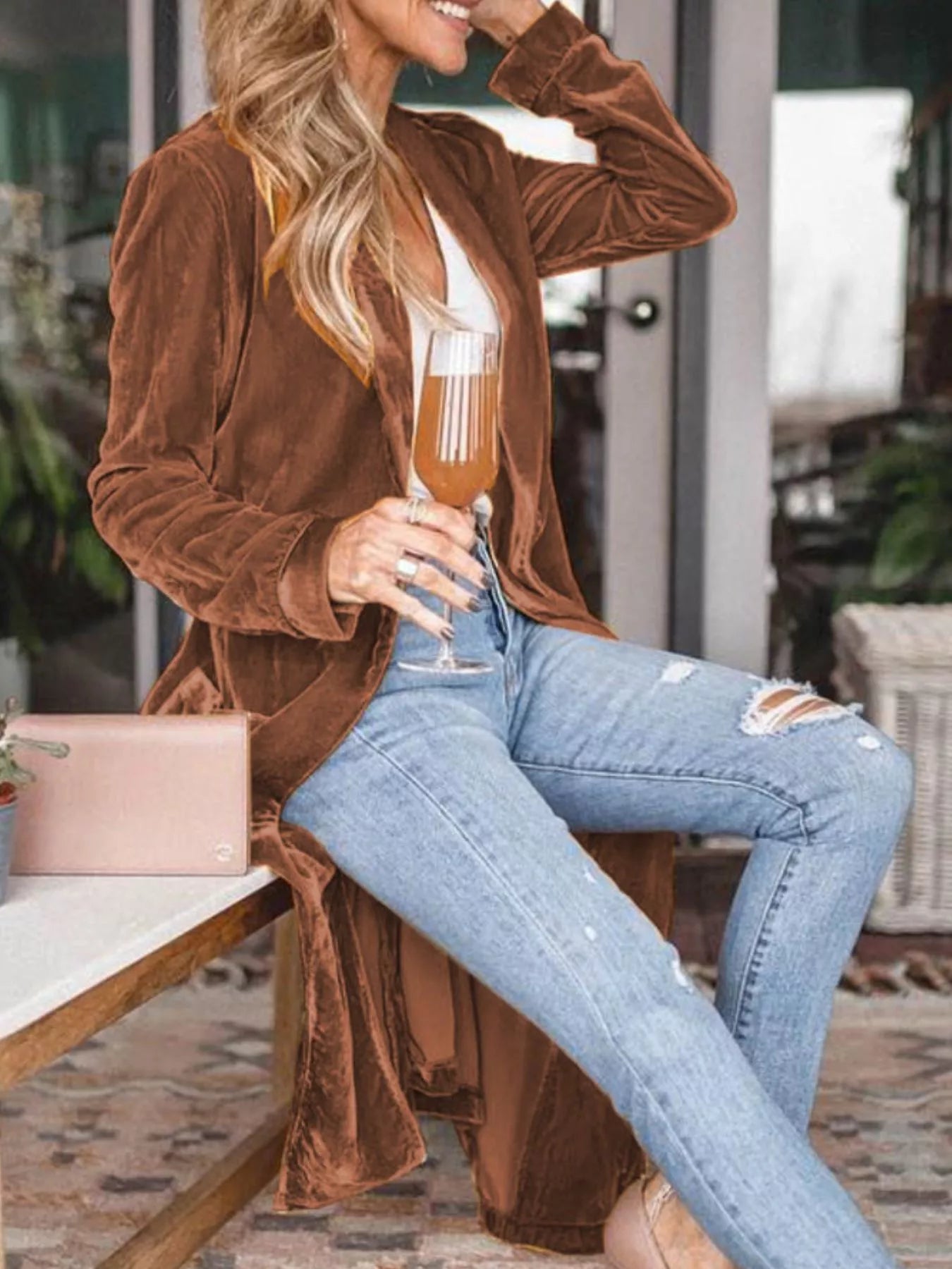 Open Front Long Sleeve Longline Cardigan - PBNJ FASHIONS
