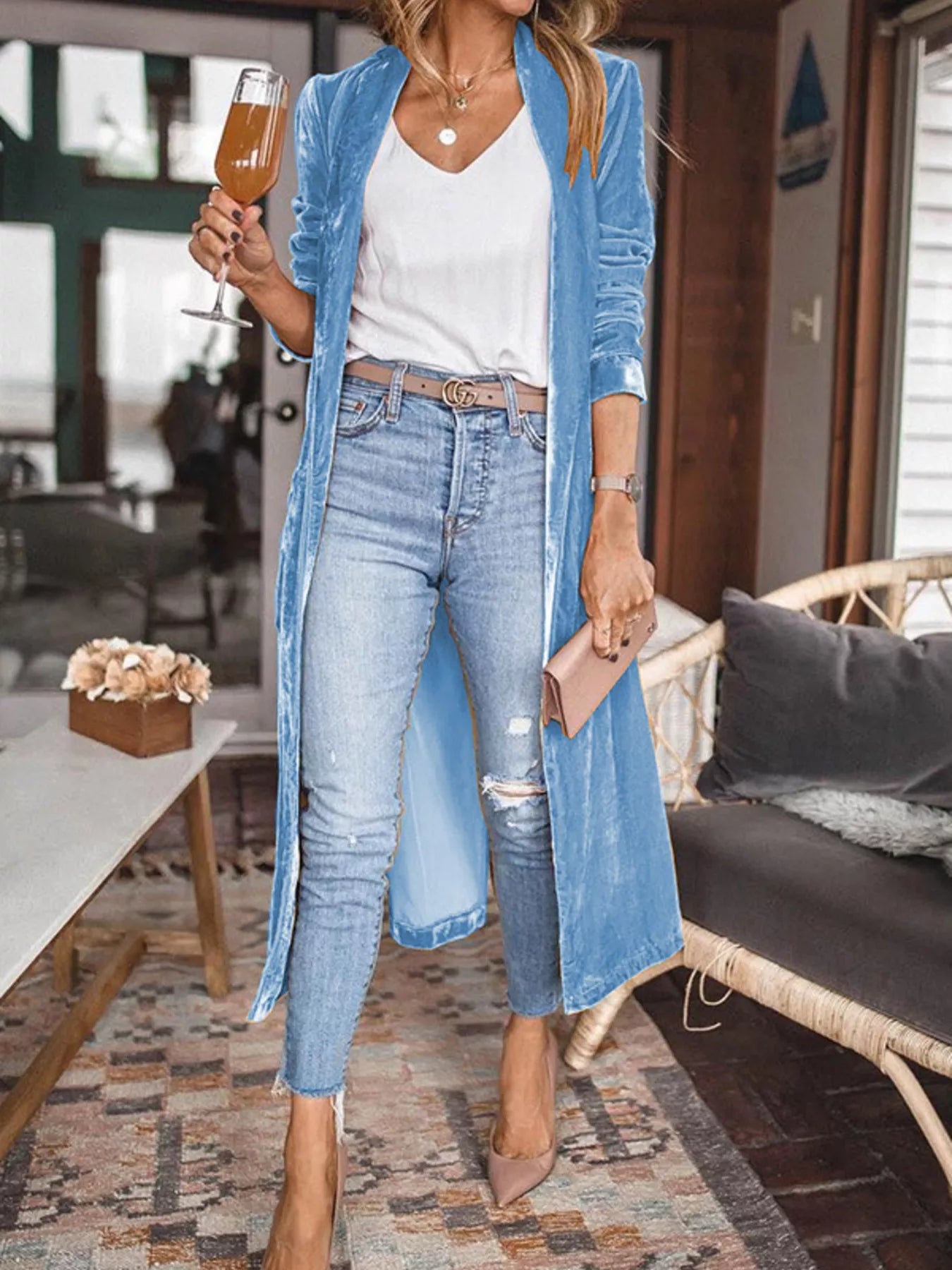 Open Front Long Sleeve Longline Cardigan - PBNJ FASHIONS