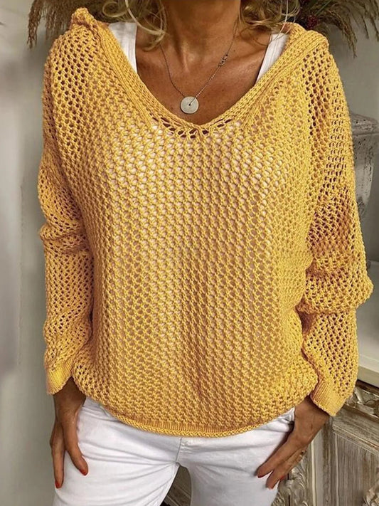 Openwork Long Sleeve Hooded Knit Cover Up - PBNJ FASHIONS