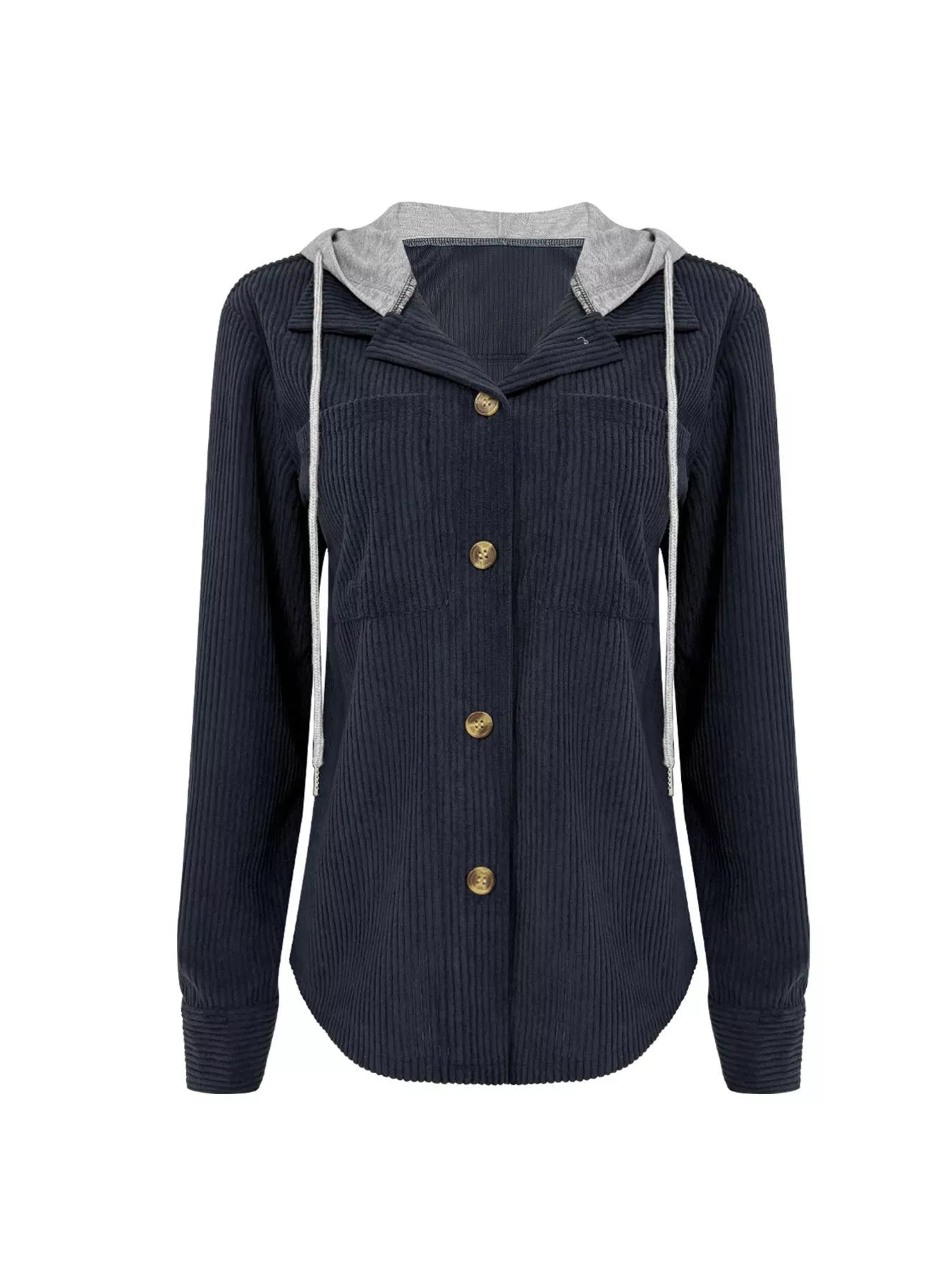 Plus Size Casual Corduroy Button - Down Hooded Jacket - PBNJ FASHIONS