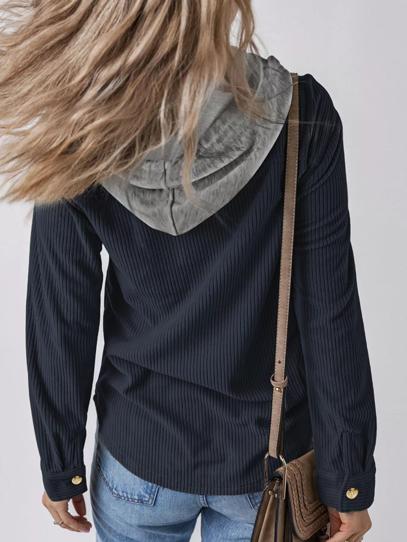Plus Size Casual Corduroy Button - Down Hooded Jacket - PBNJ FASHIONS