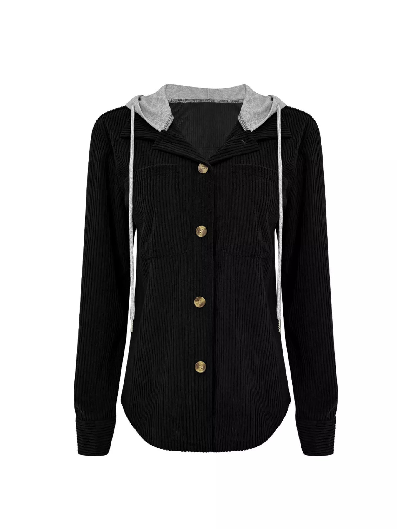 Plus Size Casual Corduroy Button - Down Hooded Jacket - PBNJ FASHIONS