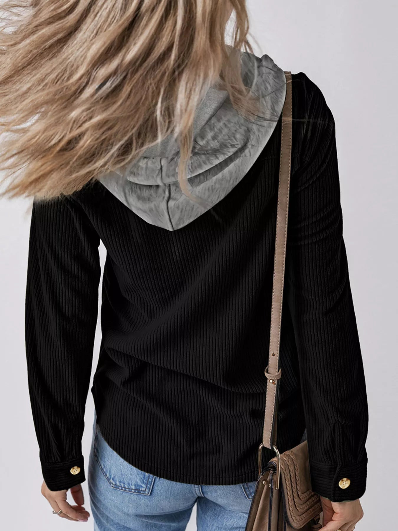 Plus Size Casual Corduroy Button - Down Hooded Jacket - PBNJ FASHIONS