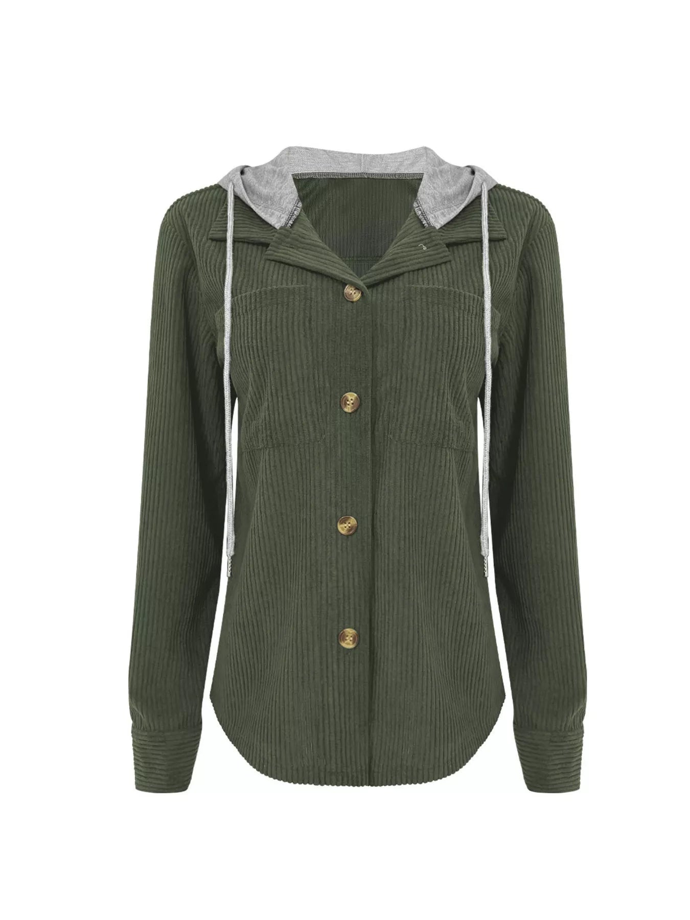 Plus Size Casual Corduroy Button - Down Hooded Jacket - PBNJ FASHIONS