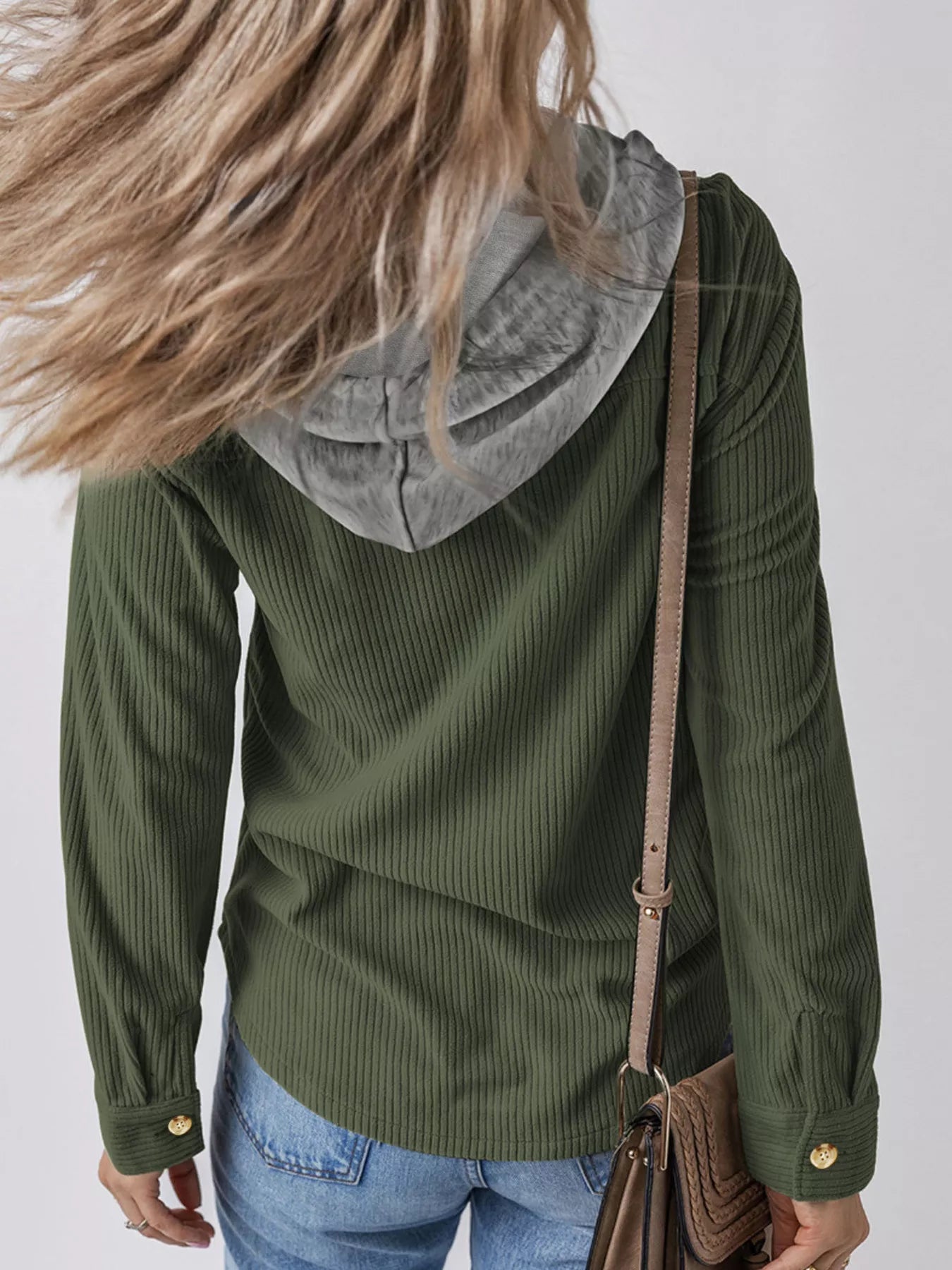 Plus Size Casual Corduroy Button - Down Hooded Jacket - PBNJ FASHIONS