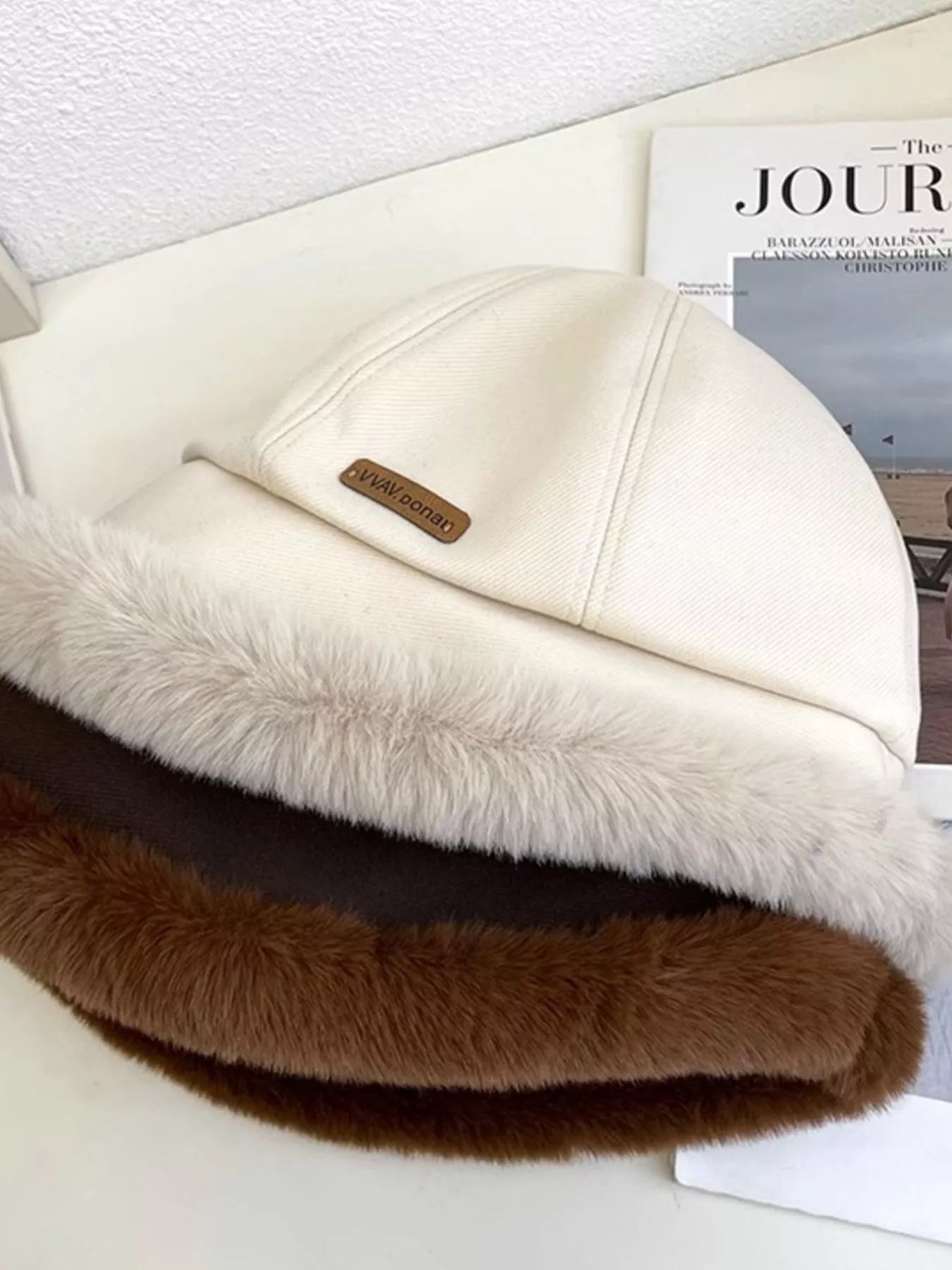 Plush Fuzzy Trim Bucket Hat for Cold Winter Days - Stylish & Warm Headwear in Multiple Colors - Beige-One Size