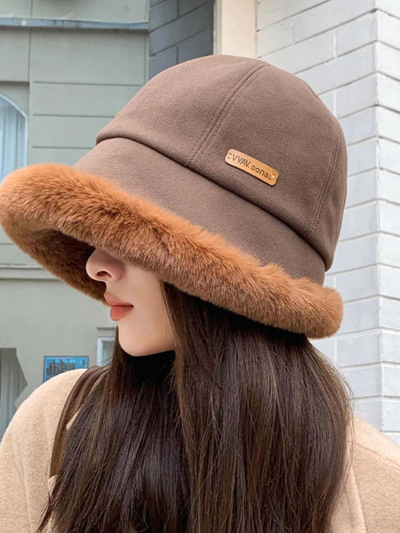 Plush Fuzzy Trim Bucket Hat for Cold Winter Days - Stylish & Warm Headwear in Multiple Colors - Deep Coffee-One Size