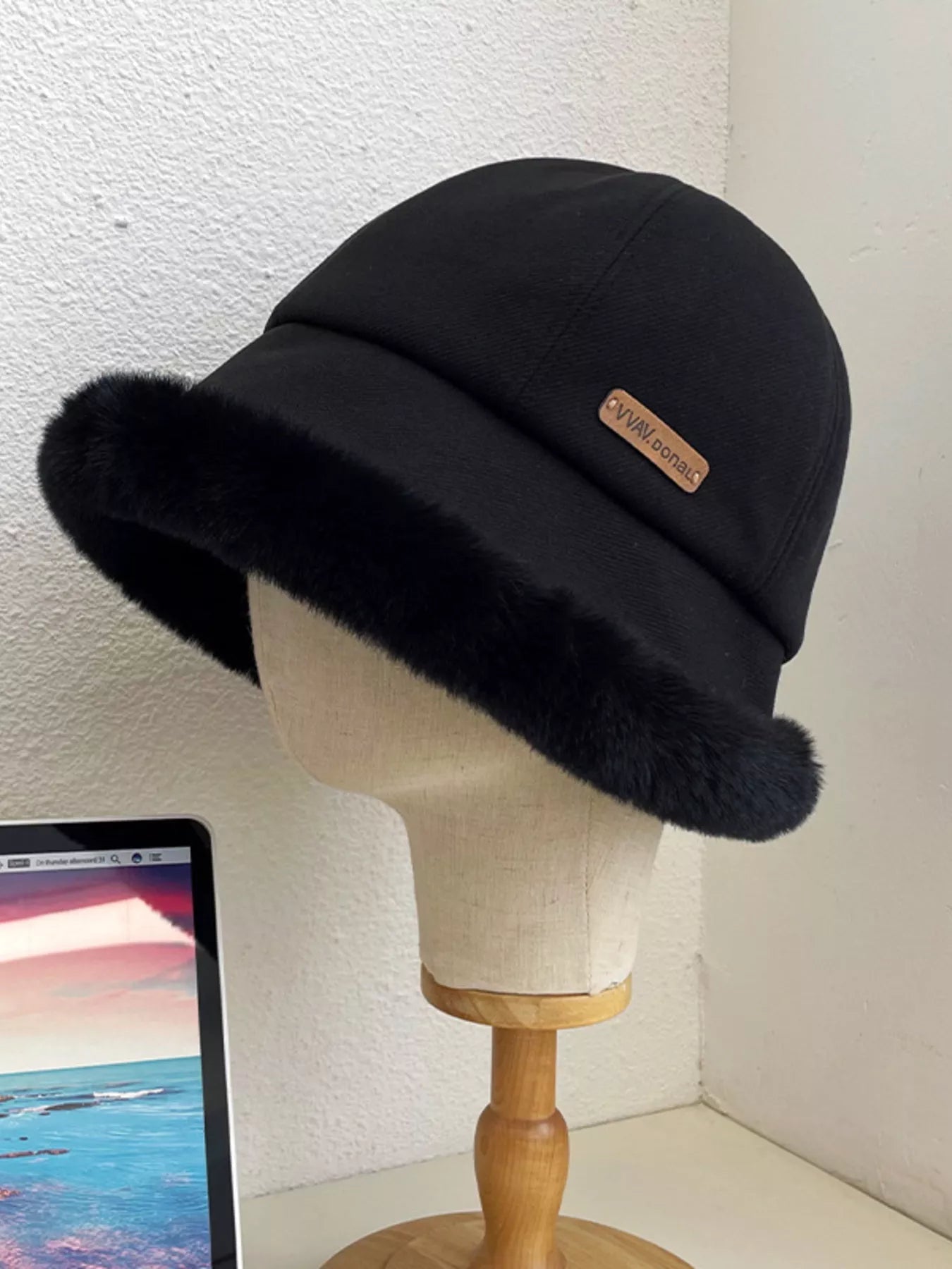 Plush Fuzzy Trim Bucket Hat for Cold Winter Days - Stylish & Warm Headwear in Multiple Colors - Black-One Size