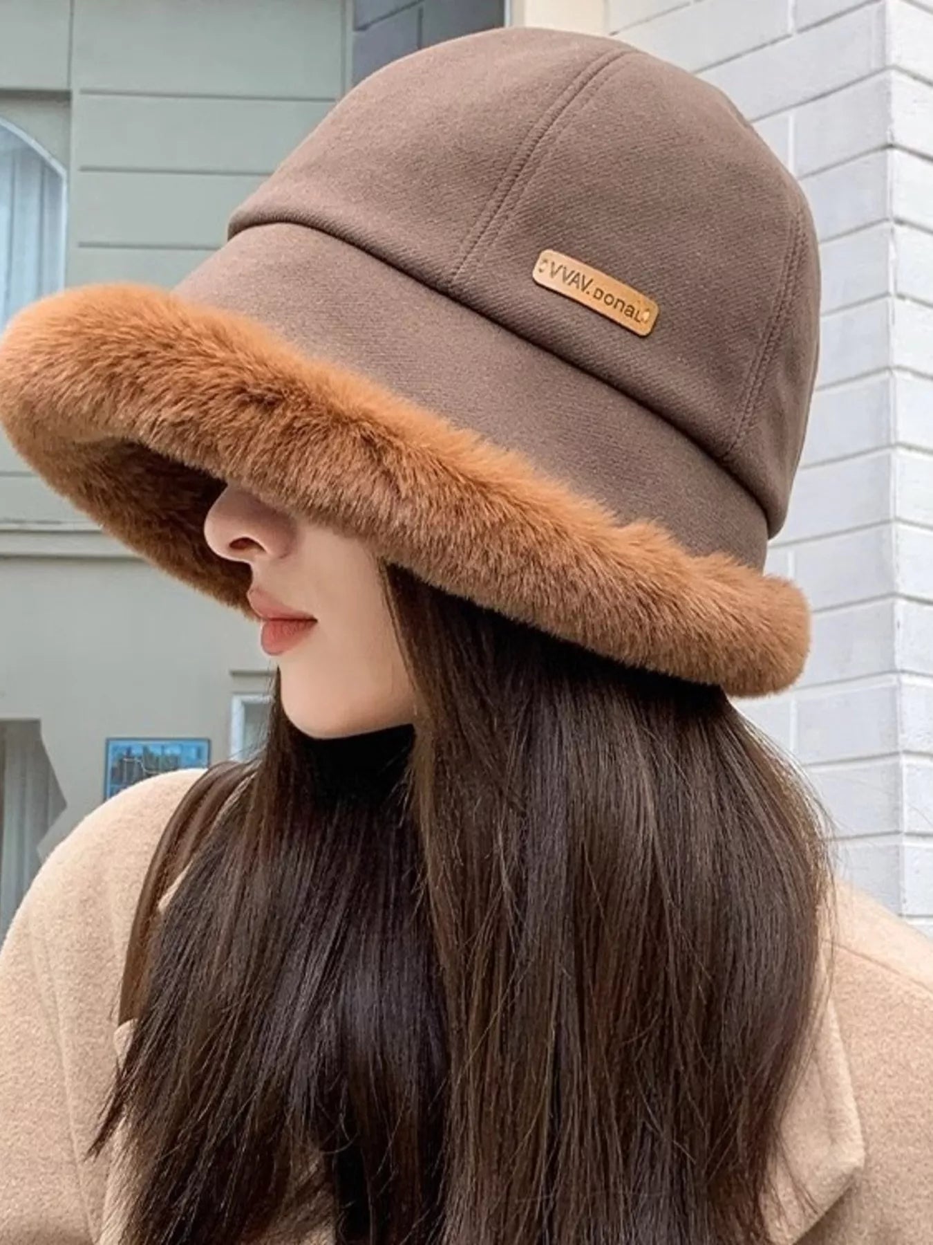 Plush Fuzzy Trim Bucket Hat for Cold Winter Days - Stylish & Warm Headwear in Multiple Colors - Deep Coffee-One Size