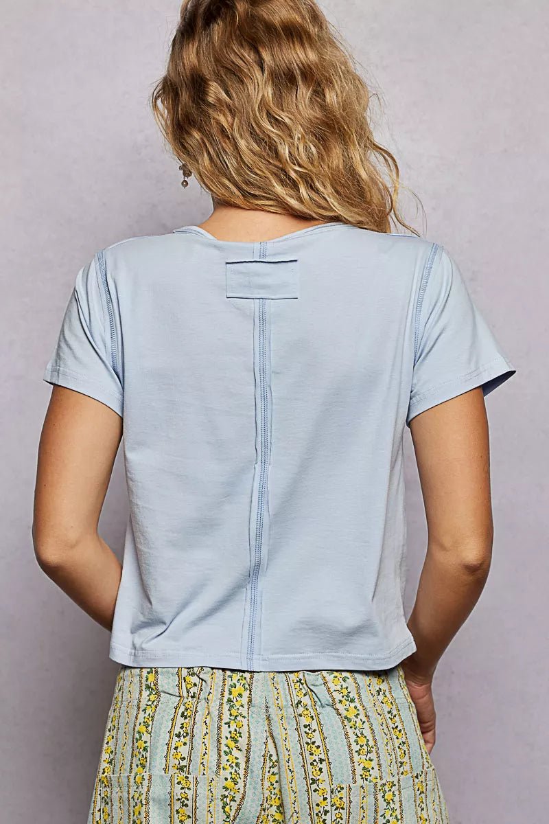 POL Contrast Stitching Round Neck Short Sleeve T-Shirt - PBNJ FASHIONS