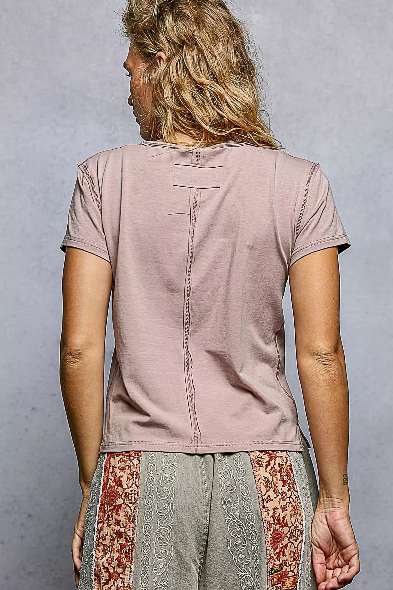 POL Contrast Stitching Round Neck Short Sleeve T-Shirt - PBNJ FASHIONS