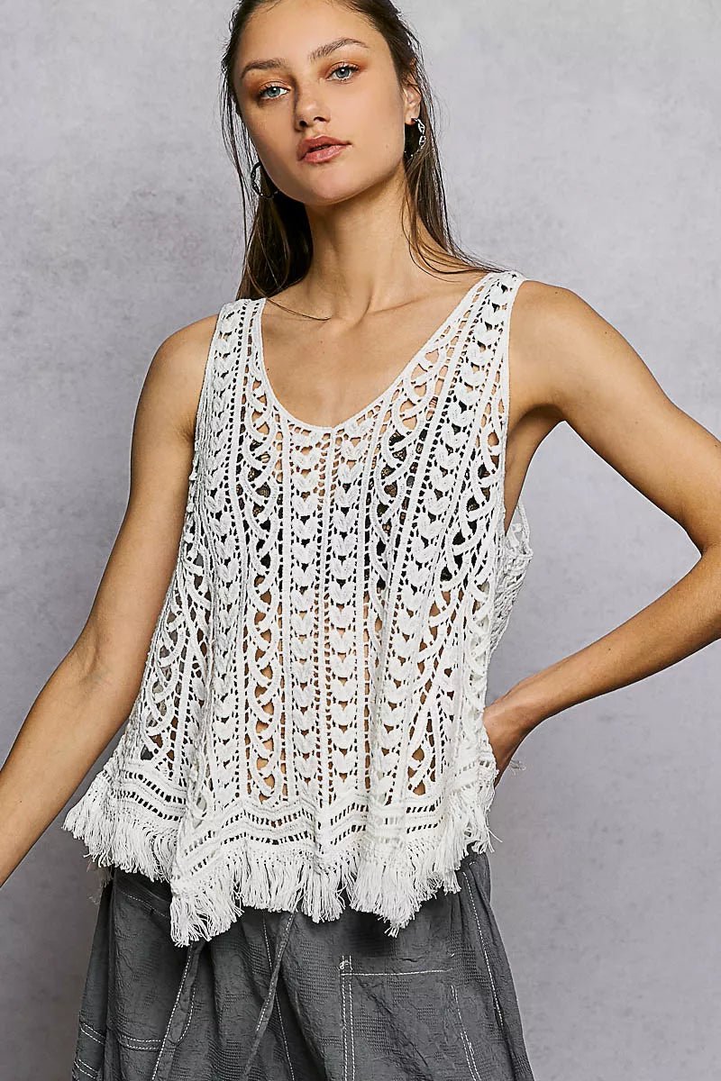 POL Crochet Fringe Hem Tank Top - PBNJ FASHIONS