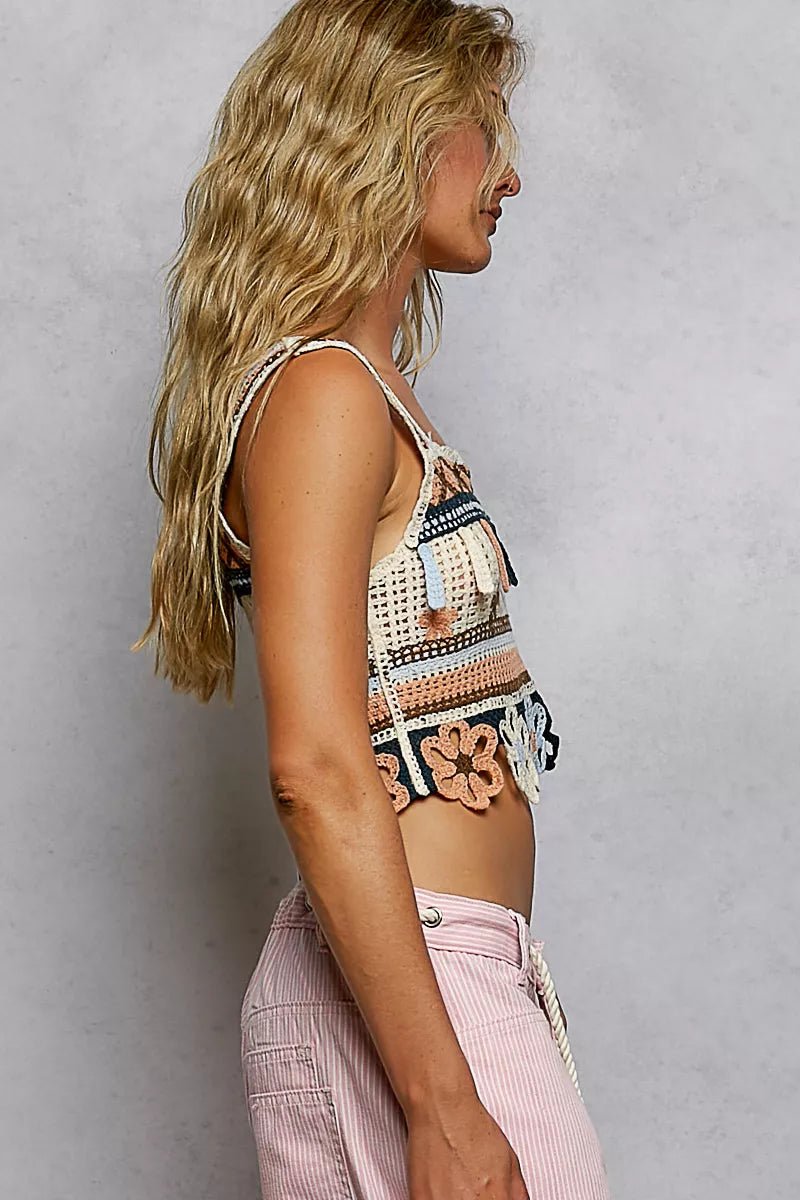POL Cutout Flower Cropped Crochet Cami with with Dangle Detail - PBNJ FASHIONS