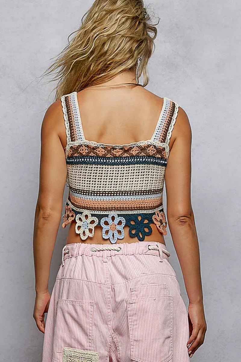 POL Cutout Flower Cropped Crochet Cami with with Dangle Detail - PBNJ FASHIONS