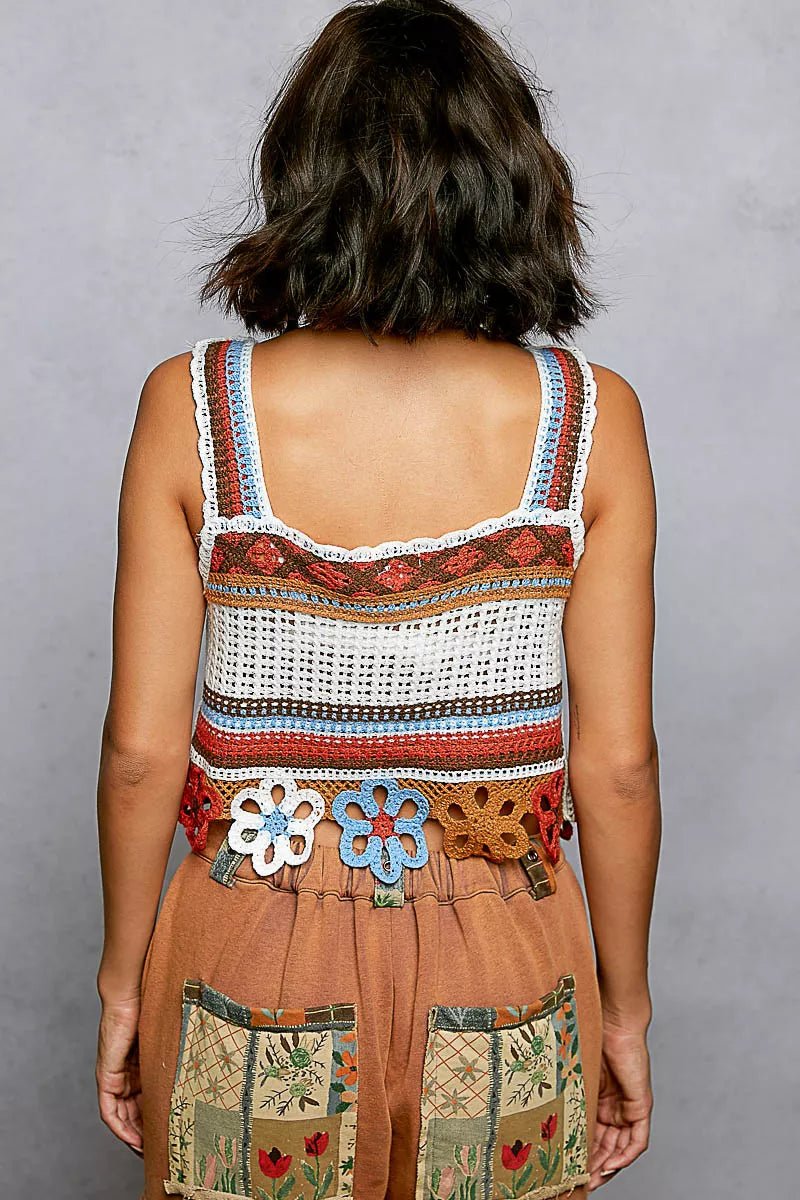 POL Cutout Flower Cropped Crochet Cami with with Dangle Detail - PBNJ FASHIONS