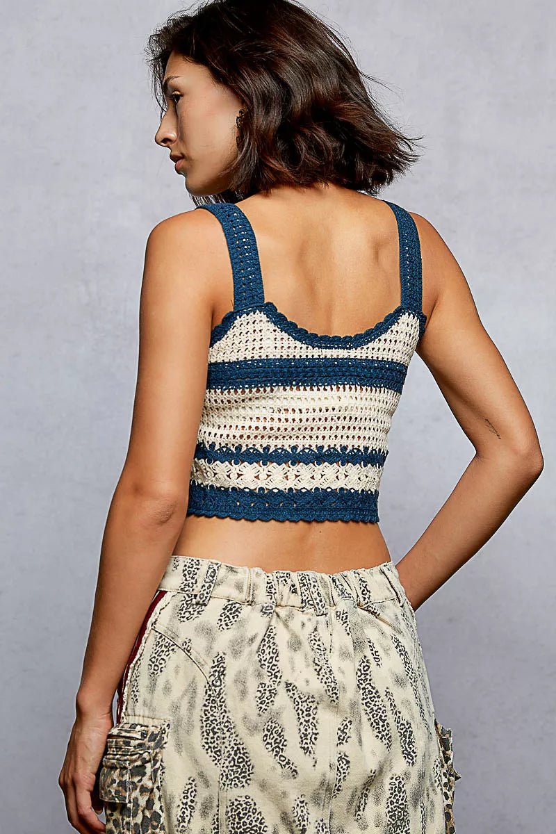 POL Floral Embroidered Cropped Crochet Cami with Scalloped Hem - PBNJ FASHIONS