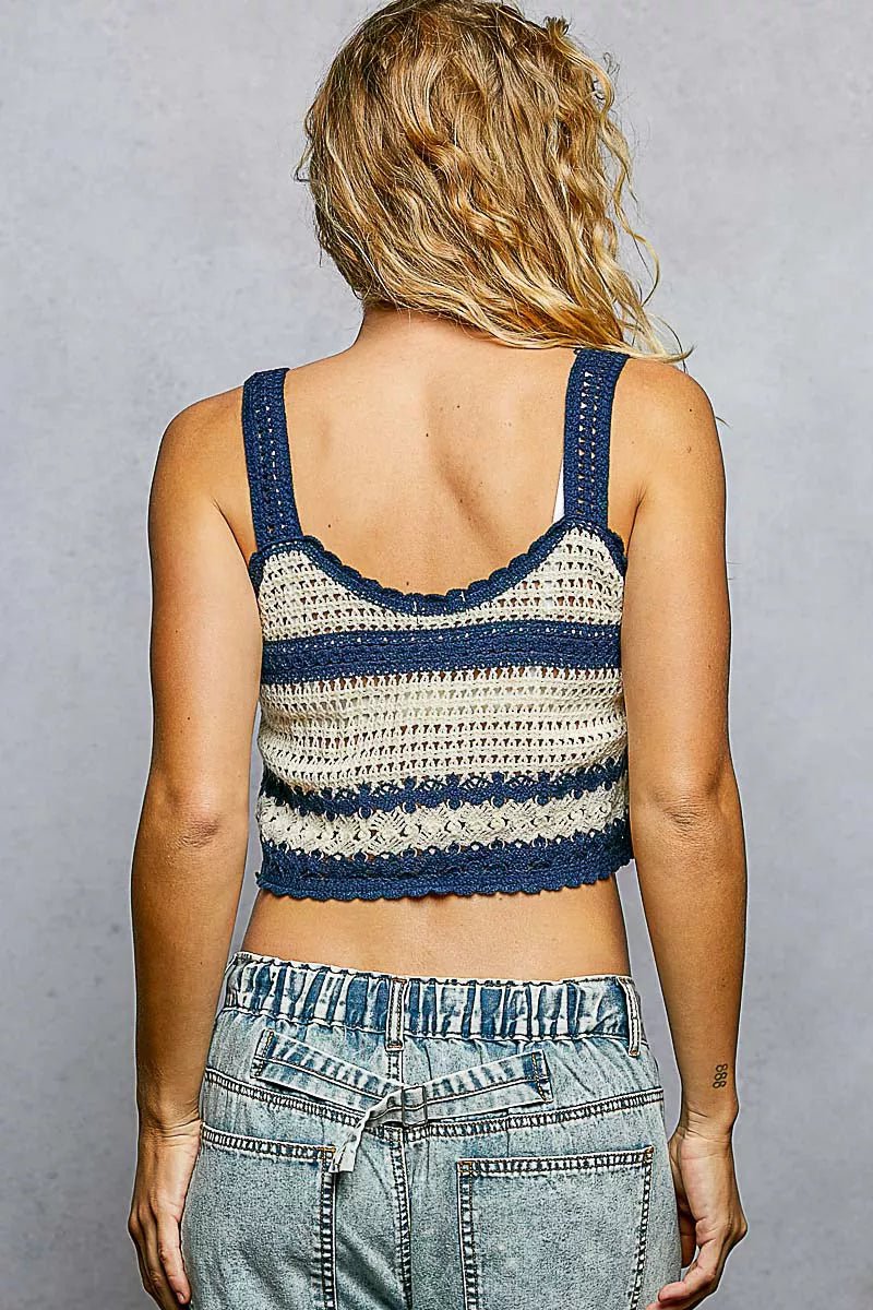POL Floral Embroidered Cropped Crochet Cami with Scalloped Hem - PBNJ FASHIONS