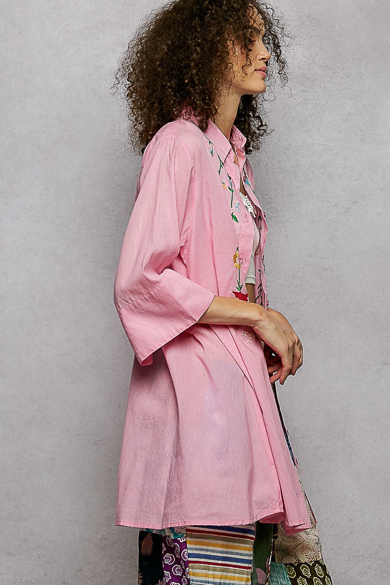 POL Floral Embroidered Half Sleeve Cotton Shirt - PBNJ FASHIONS