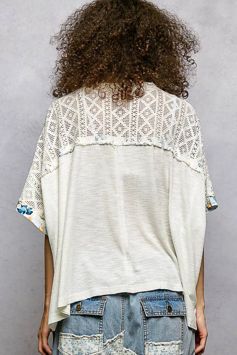 POL Floral Patchwork Lace Accent Blouse - PBNJ FASHIONS