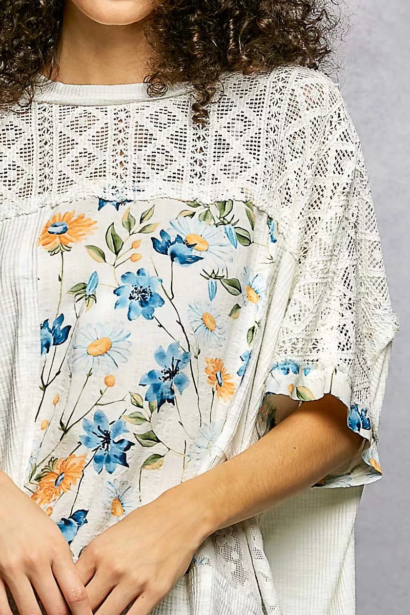 POL Floral Patchwork Lace Accent Blouse - PBNJ FASHIONS