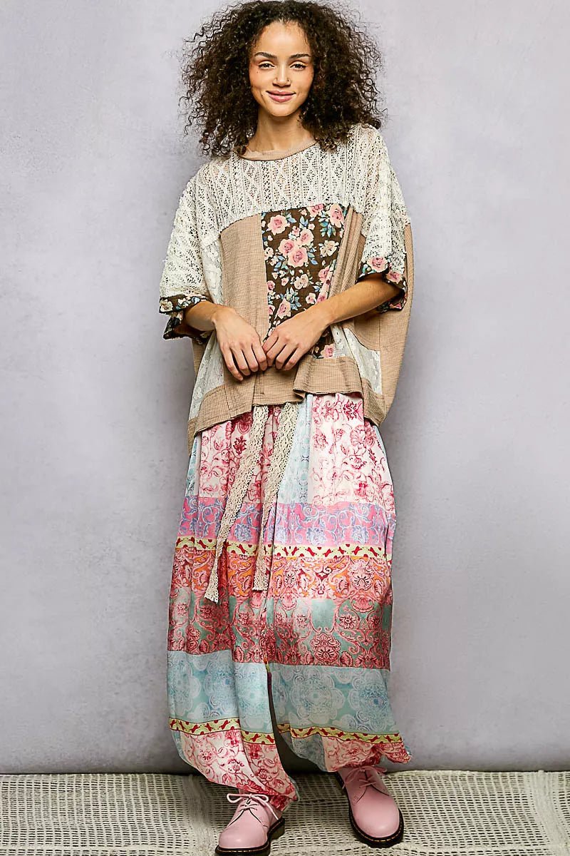 POL Floral Patchwork Lace Accent Blouse - PBNJ FASHIONS
