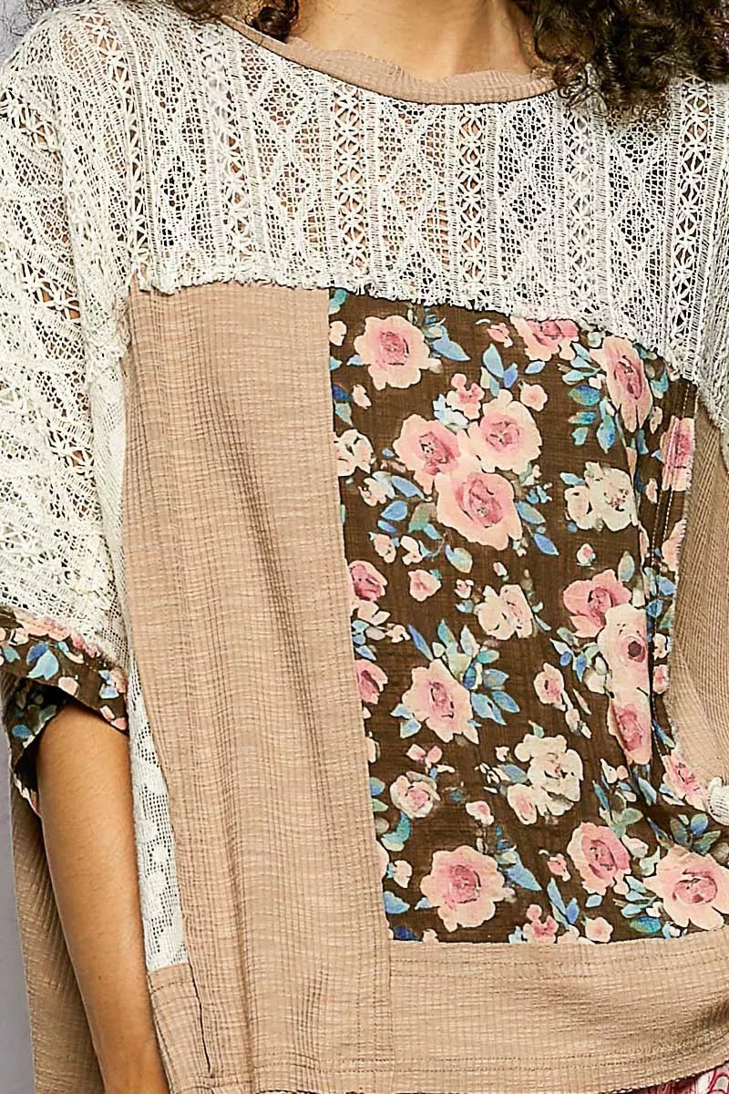POL Floral Patchwork Lace Accent Blouse - PBNJ FASHIONS