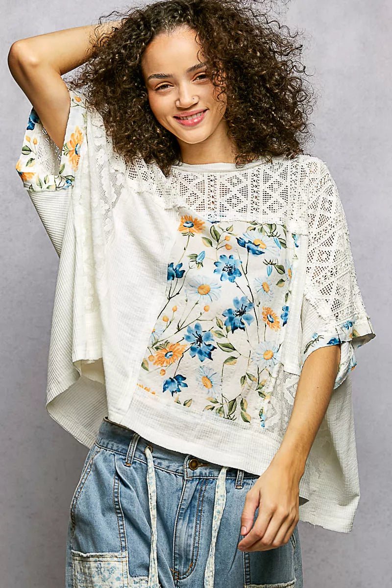 POL Floral Patchwork Lace Accent Blouse - PBNJ FASHIONS