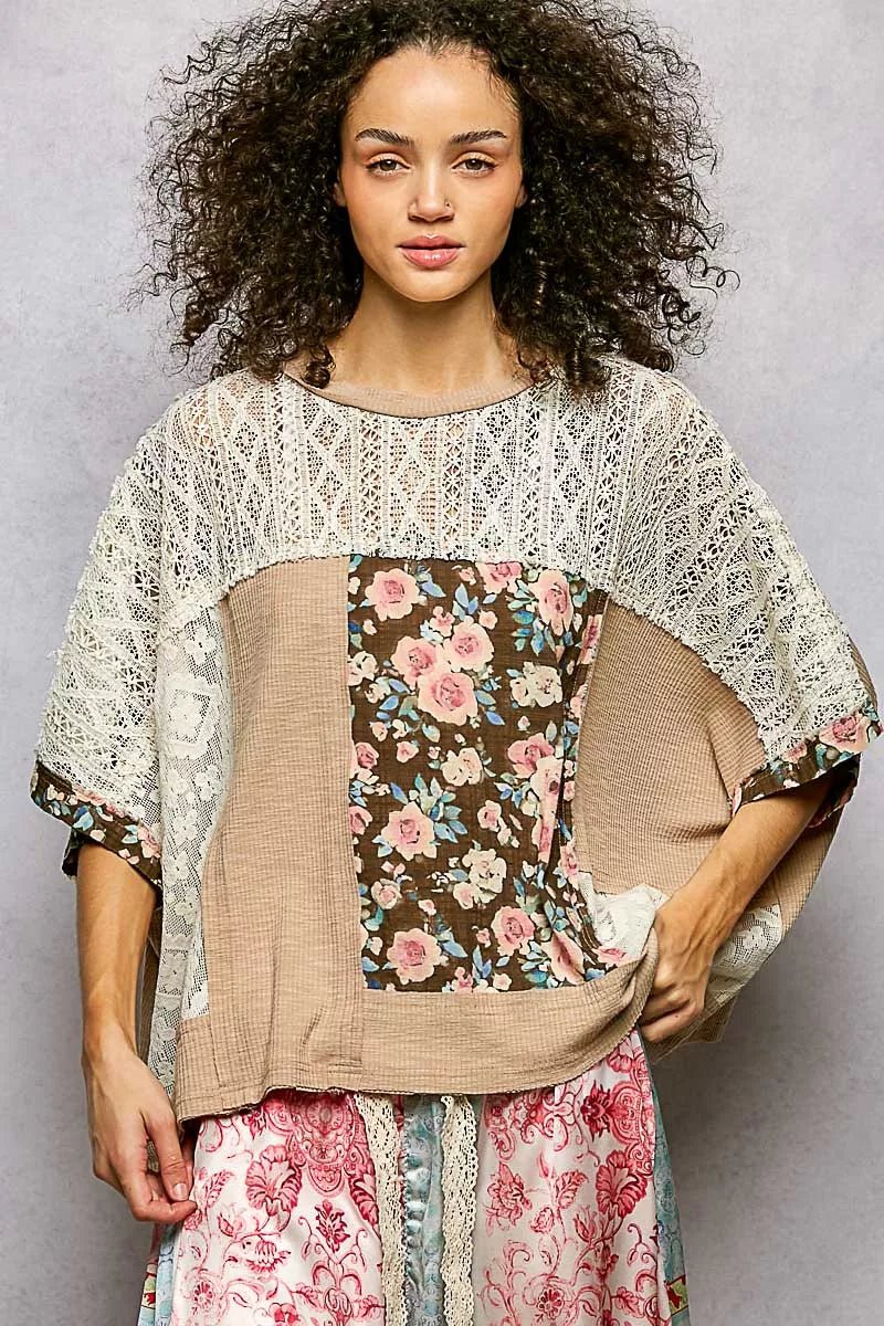 POL Floral Patchwork Lace Accent Blouse - PBNJ FASHIONS
