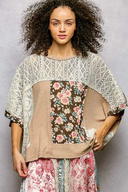 POL Floral Patchwork Lace Accent Blouse - PBNJ FASHIONS