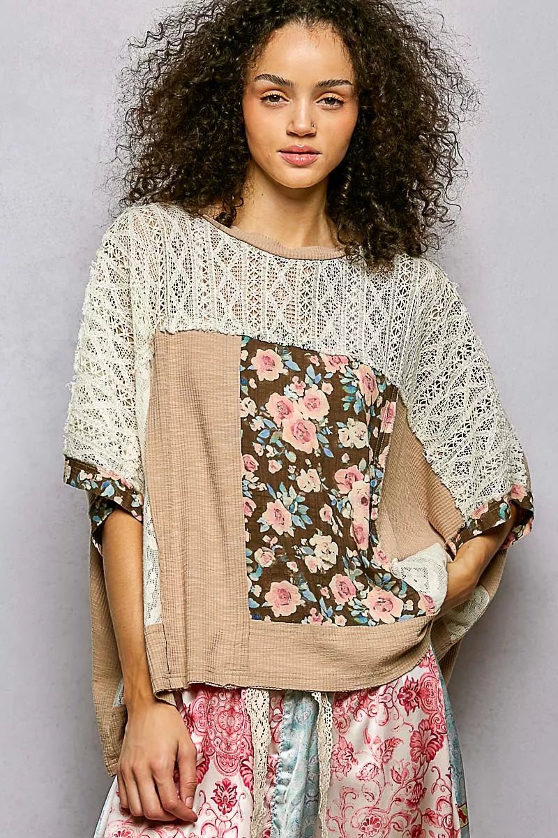 POL Floral Patchwork Lace Accent Blouse - PBNJ FASHIONS
