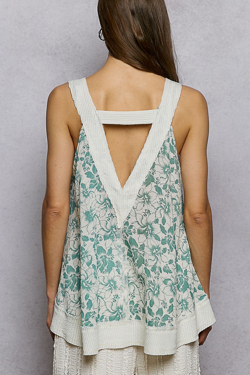 POL Floral V - Neck Tank with Front Pocket - PBNJ FASHIONS