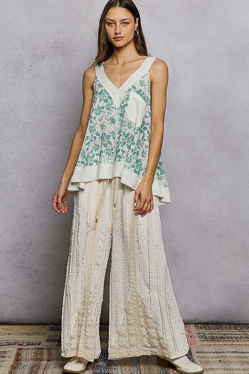 POL Floral V - Neck Tank with Front Pocket - PBNJ FASHIONS