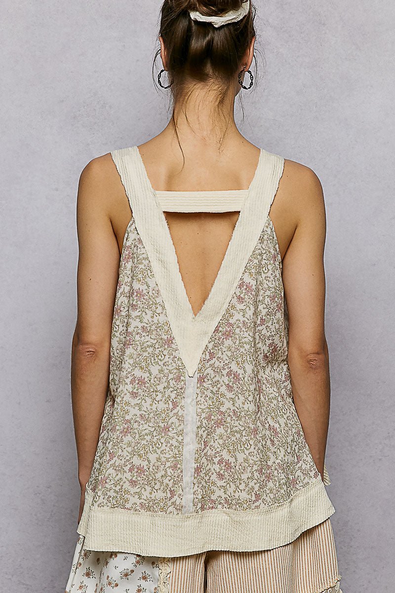 POL Floral V - Neck Tank with Front Pocket - PBNJ FASHIONS