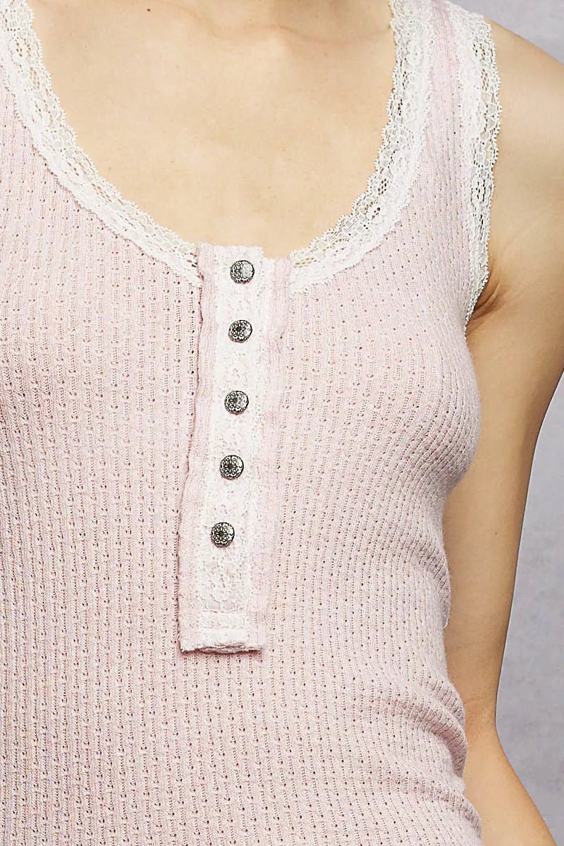 POL Lace Trim Tank with Front Button Closure - PBNJ FASHIONS