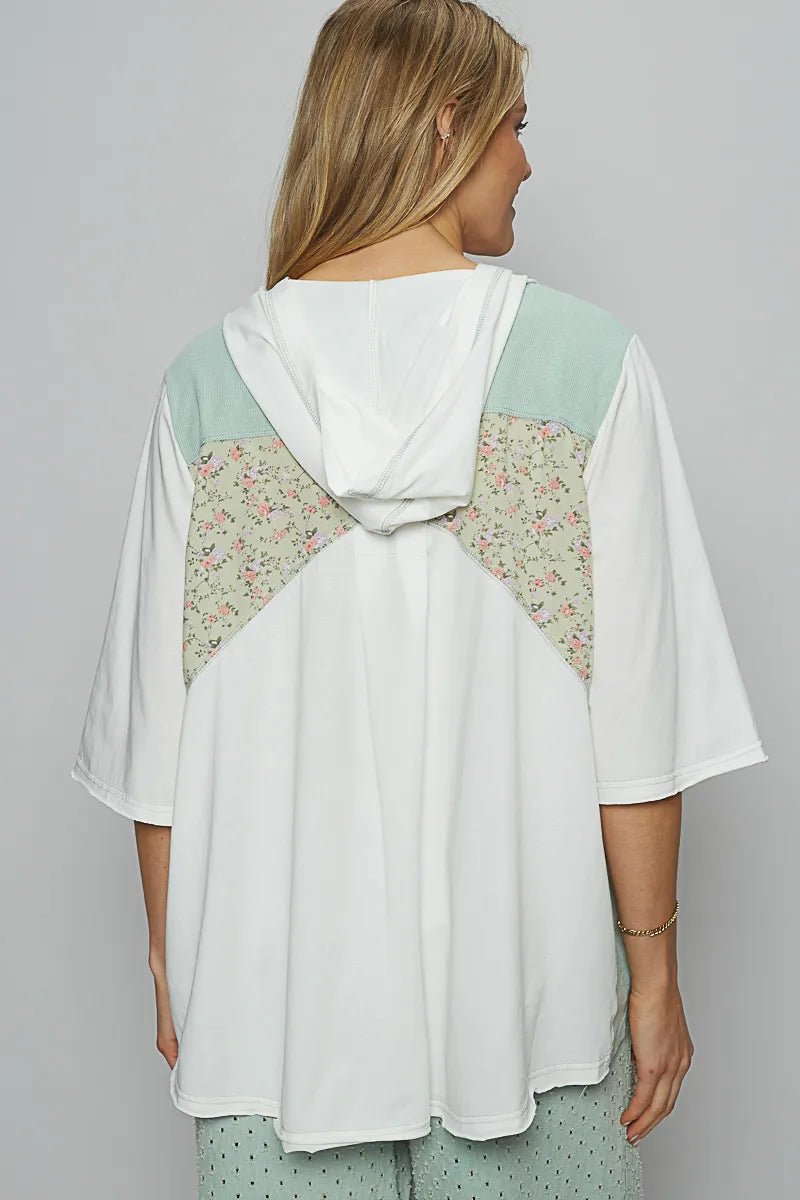 POL Lace - Up Hooded T-Shirt with Paisley Panel Detail - PBNJ FASHIONS