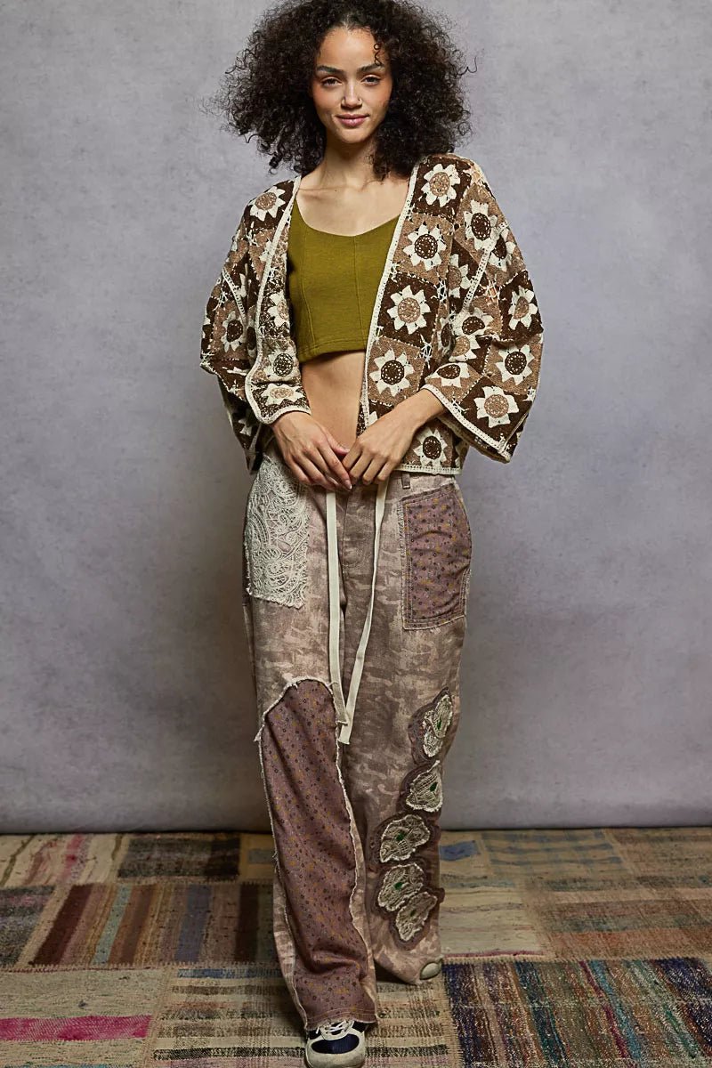 POL Open Front Cardigan with Varied Patterns - PBNJ FASHIONS