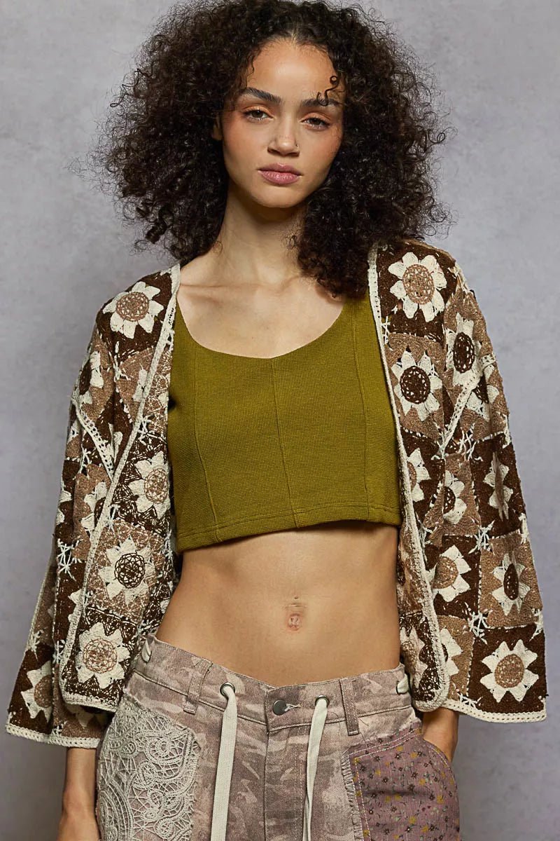 POL Open Front Cardigan with Varied Patterns - PBNJ FASHIONS