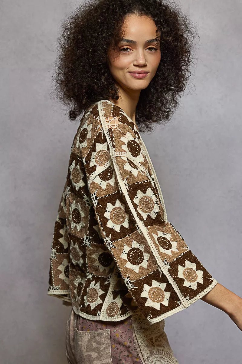 POL Open Front Cardigan with Varied Patterns - PBNJ FASHIONS