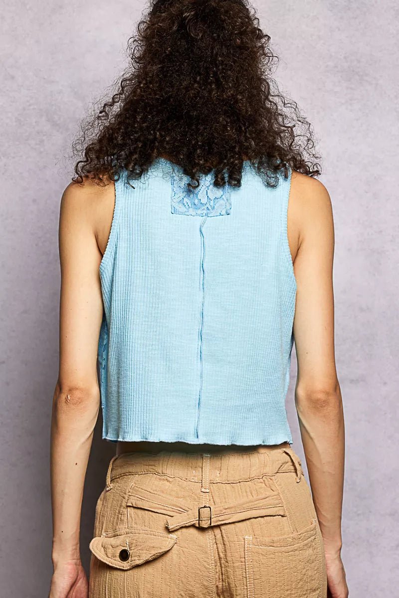 POL Ribbed Round Neck Cropped Tank with Lace Detail - PBNJ FASHIONS