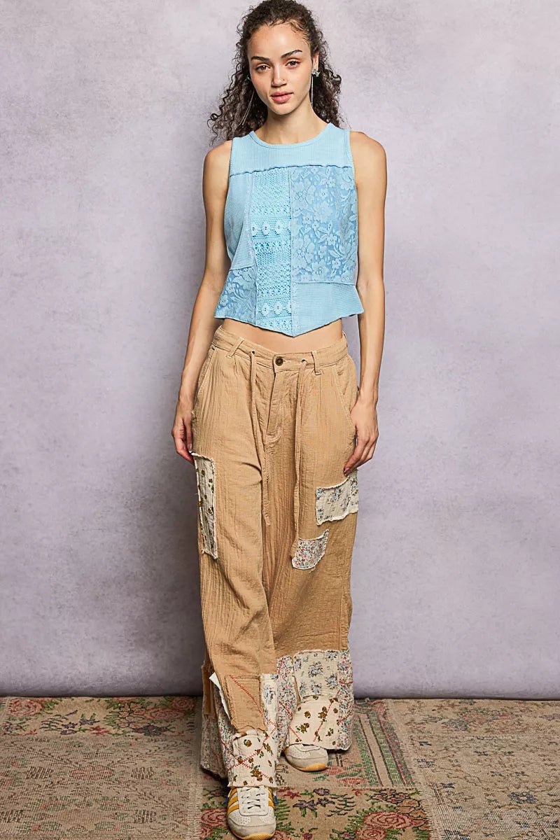POL Ribbed Round Neck Cropped Tank with Lace Detail - PBNJ FASHIONS