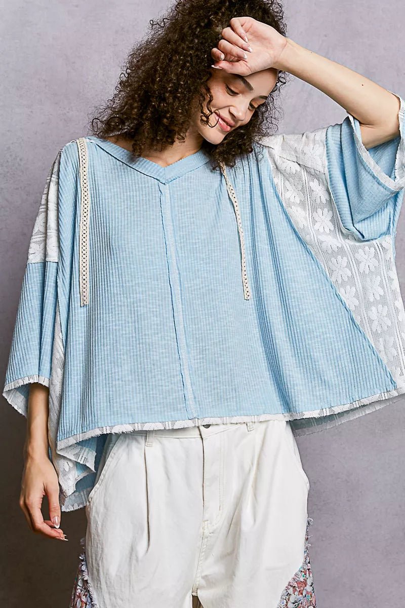 POL Short Sleeve Hoodie Top with Lace Detail - PBNJ FASHIONS